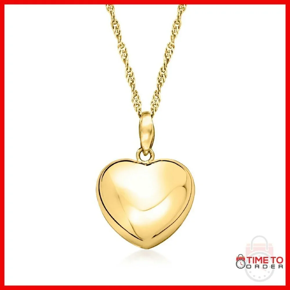 18kt Gold Over Sterling Puffed Heart Pendant Necklace with Lobster Clasp